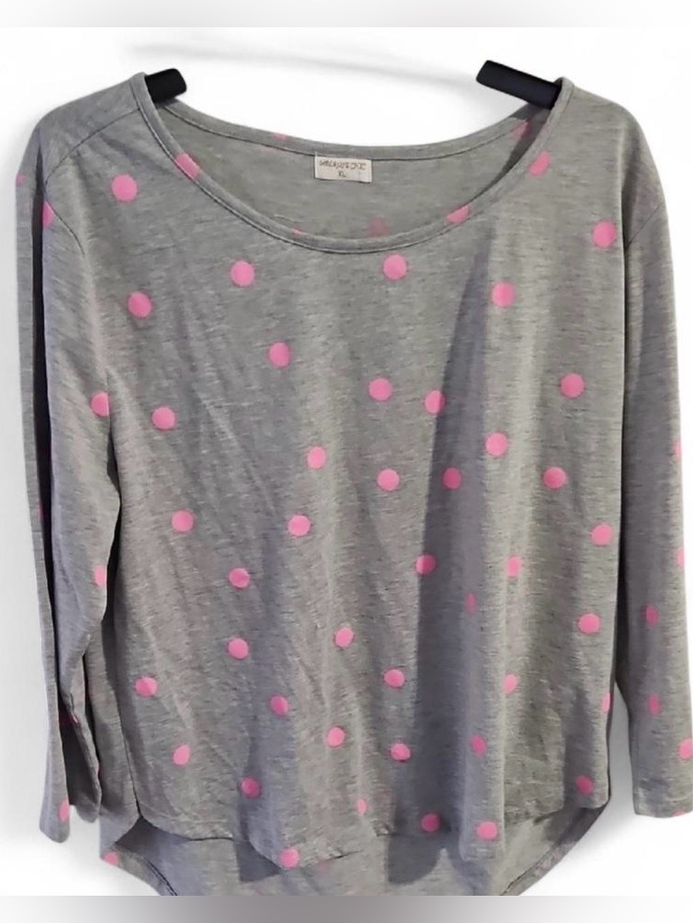 3 for $12 • Melrose Chic Gray Pink Polka Dot Long Sleeve Top XL